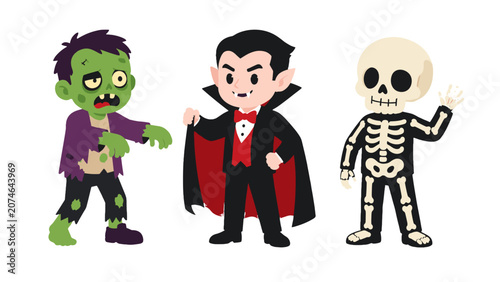 Фотография Cartoon Halloween characters with zombie vampire and skeleton