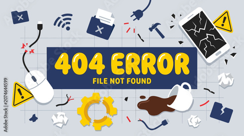 Konstfotografi Error message appears on computer screen with various technology icons around