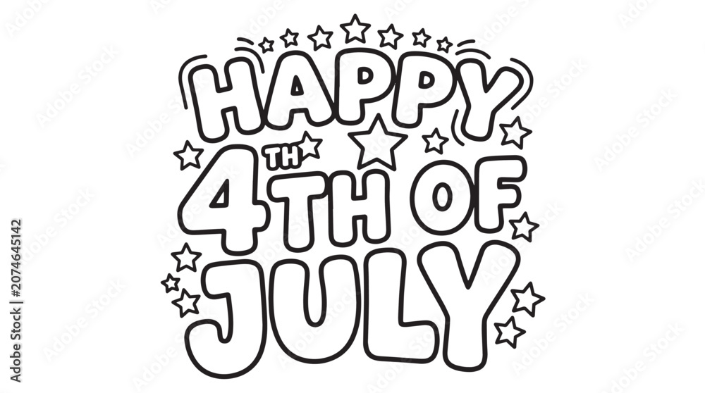 Fototapeta premium Happy 4th of July, American Independence Day, patriotic text, star-spangled illustration, vector greeting