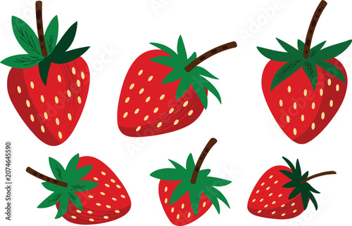 Fotografie Strawberry vector set with sweet red garden berries, organic fresh fruits featur