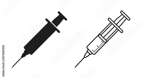 Bild auf Leinwand Syringe Silhouette And Line Art Illustration On White Background