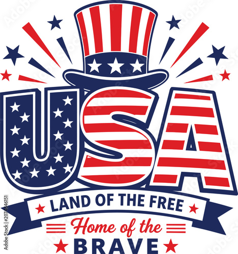 Usa land of the free patriotic typography vector design