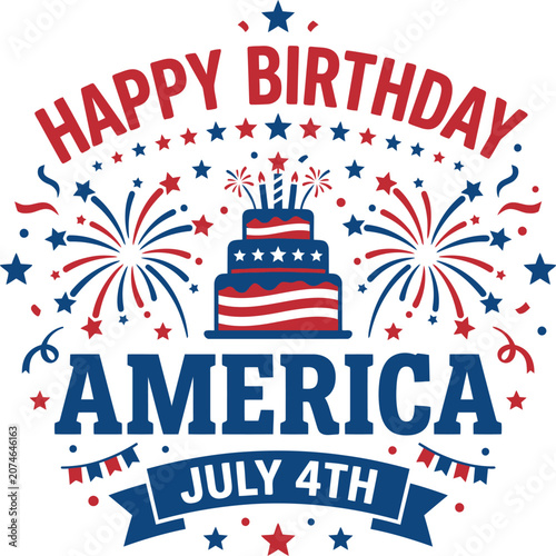 Happy birthday america patriotic celebration typography vector design