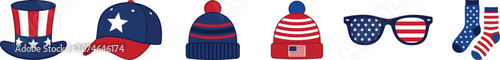 Patriotic accessories collection with american flag themed vector icons