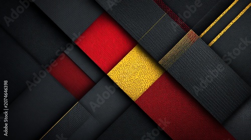 Abstract Geometric Diagonal Stripes with Textured Red, Yellow, and Black Panels