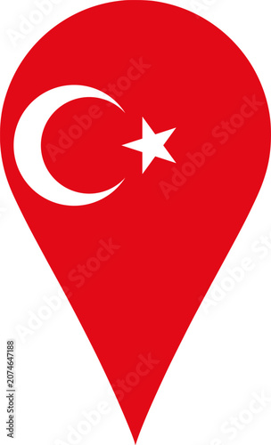 Turkey Flag Location Pin Map Marker Turkish Destination GPS Vector Icon