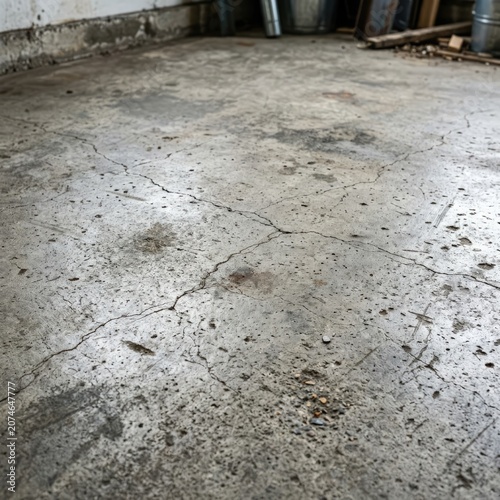 Cracked concrete floor in industrial garage setting