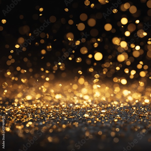 Golden Glittering Confetti Background with Bokeh Effect