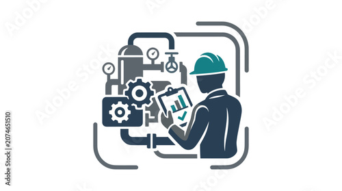 Schilderij op canvas Worker in Hard Hat Holding Tablet.