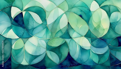 Blue Green Abstract Background Overlapping Circles Pattern Blue Teal Watercolor Art