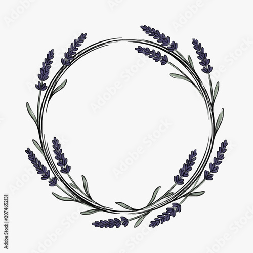 Elegant black and white floral wreath illustration.