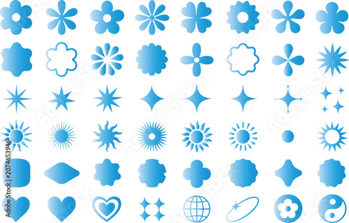 Abstract Set of Blue Vector Snowflakes Icons Seamless Winter Christmas Pattern with Decorative Ice Crystal Ornaments for Holiday Wallpaper Design Illustration