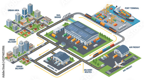 Smart City Infrastructure with Transportation and Green Spaces.