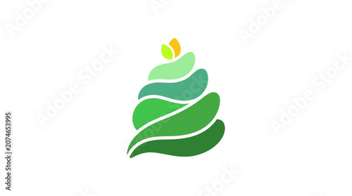 Stylized Green Tree Illustration with Abstract Swirls.