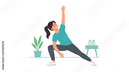 Young Woman Performing Yoga Pose in Indoor Space.