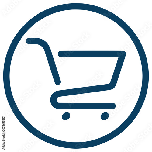 Blue shopping cart icon inside a circle button for e-commerce and retail design