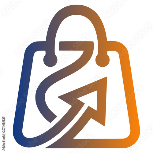 Vibrant gradient shopping bag icon featuring an intertwined arrow loop, illustrating e-commerce, seamless logistics, and continuous customer flow
