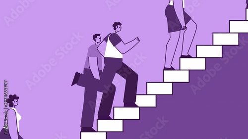 People climbing stairs together in flat design business motion video
