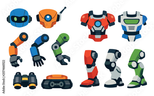Robotic parts include heads, torsos, arms and legs, supporting automation technology design