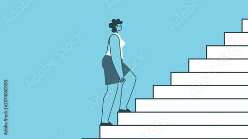 Business woman climbing stairs animation for corporate growth success video