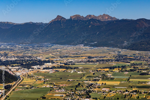 lush farmland in a mountain valley