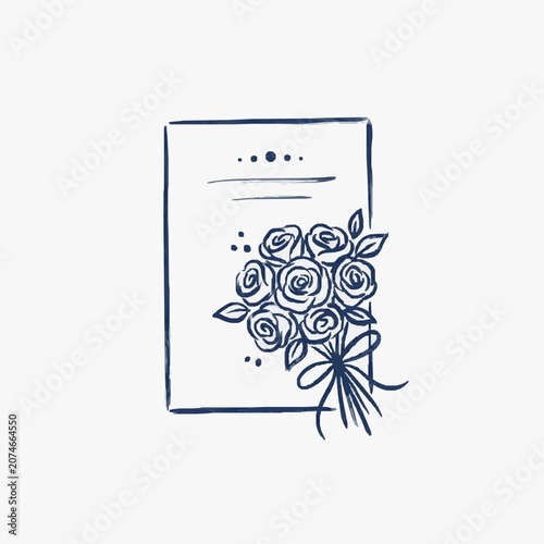 Elegant hand-drawn floral bouquet illustration on a card.