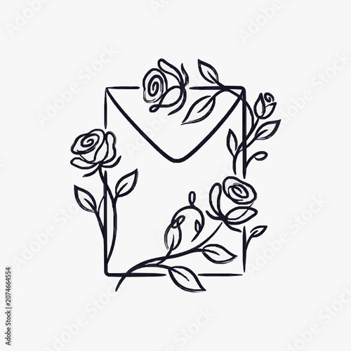 Elegant monogram with floral and leaf motifs in black and white.