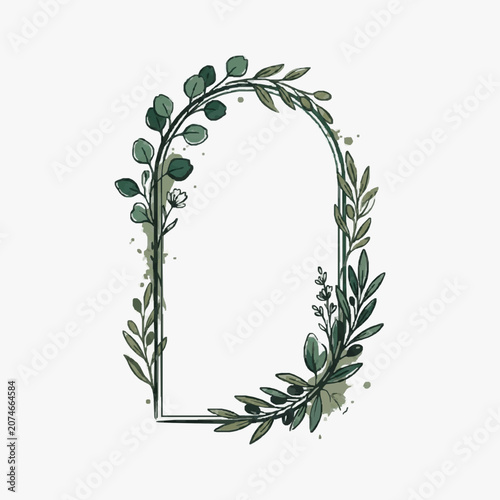 Elegant ink botanical illustration of olive leaves and branches.