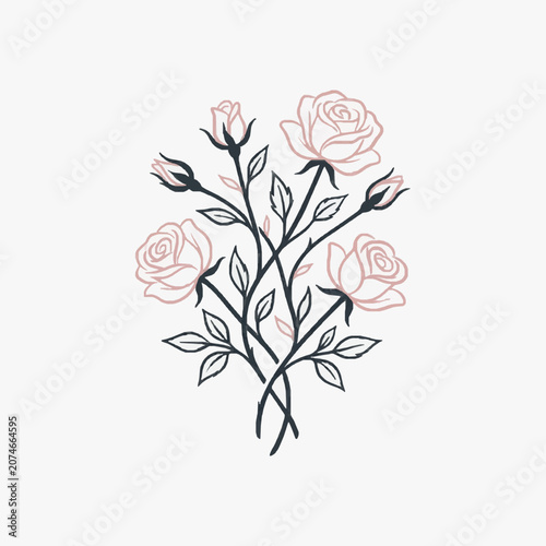 Elegant ink botanical illustration with floral motifs.