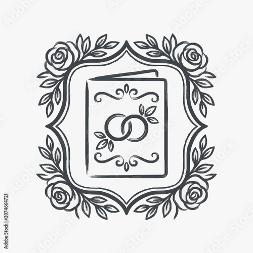 Elegant monogram design with ornate floral frame.