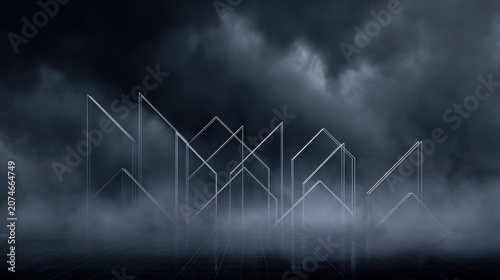 Abstract Geometric Cityscape Under Stormy Skies