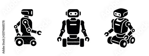 Obraz na plátně Mobile Humanoid Robot Silhouettes on Wheels