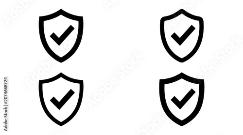 Foto Shield With Checkmark Icons Flat Vector Silhouette On White Background