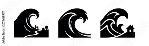 Photos Tsunami Wave Icon Set