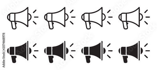 Foto Megaphone icon set on transparent background, with outline and solid speaker symbol, vector