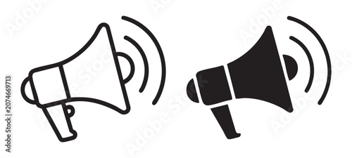 Obraz na plátně Megaphone alert communication announcement symbol graphic outline filled icon set
