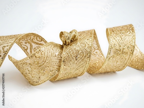 Elegant Gold Textured Ribbon with Bow Detail.