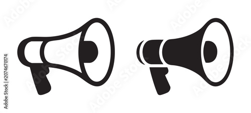 Megaphone sound wave announcement symbol graphic outline filled icon isolated.