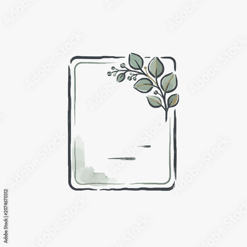 Hand Drawn Botanical Frame with Eucalyptus Leaves and Watercolor Accents.