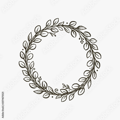 Hand Drawn Botanical Wreath with Leaves and Berries.