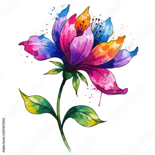 Beautiful colorful flower with vibrant petals painted in a creative artistic watercolor style for artistic design