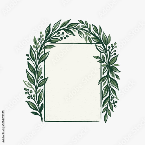 Hand Drawn Greenery Frame with Blank Rectangle for Text.