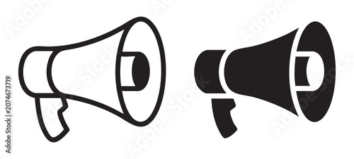 Photos Megaphone line and solid icons for broadcasting messages and promoting news in digital platforms