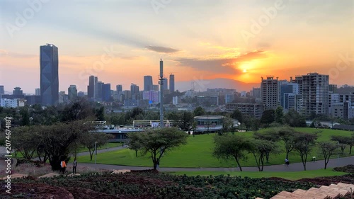 The Addis Ababa skyline captured during sunset from Friendship Park in Ethiopia