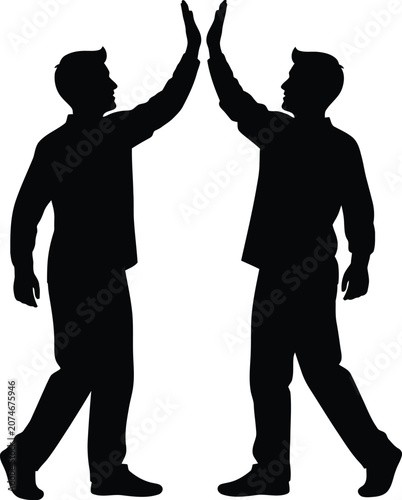 Business professionals high fiving silhouette vector illustration