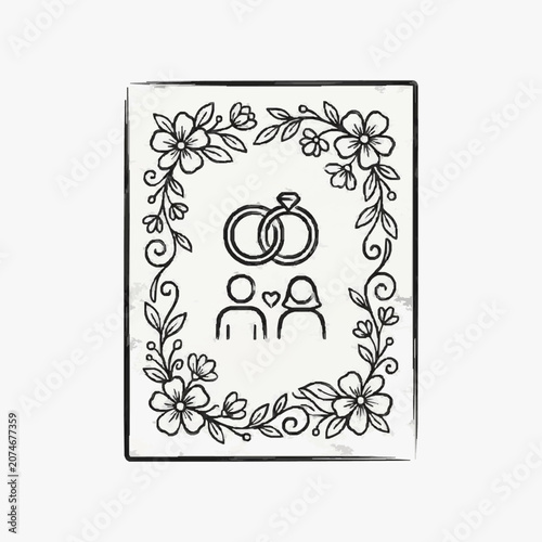 Intricate black and white floral and bird design illustration.
