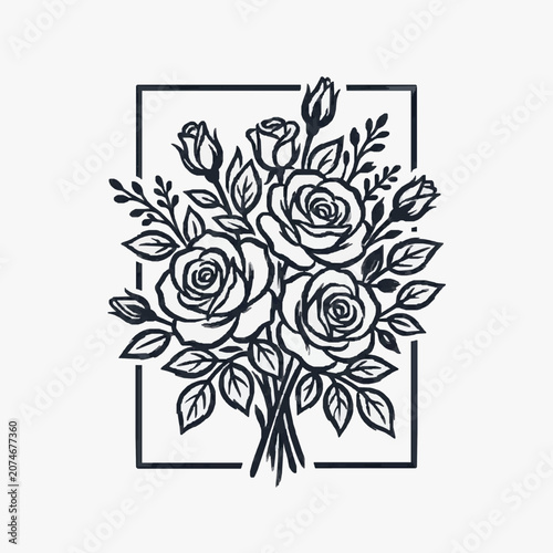 Intricate black and white floral design illustration.
