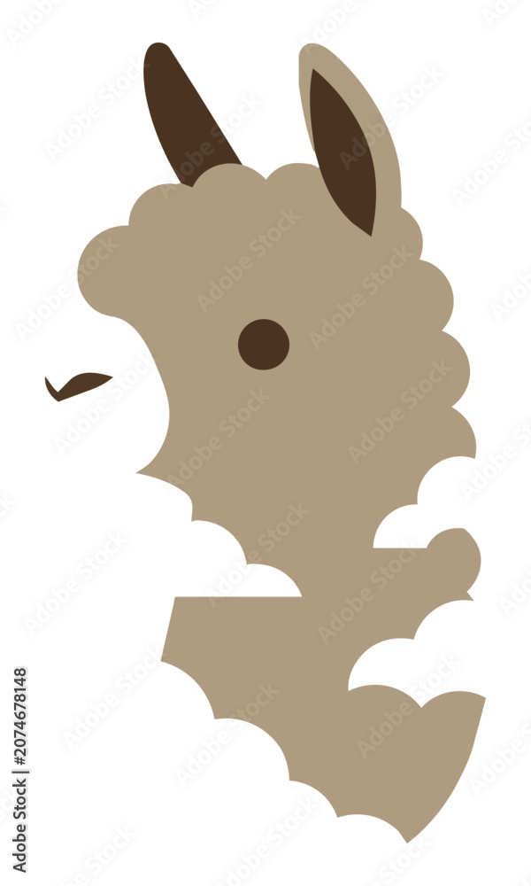 Fototapeta premium Stylized profile silhouette of an alpaca head with rounded shapes and negative space detail on a solid white background minimalist animal design