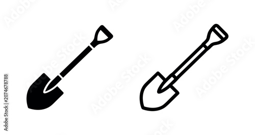 Obraz na plátně Shovel icon in solid glyph and outline style, a fundamental tool for digging, gardening, and construction work