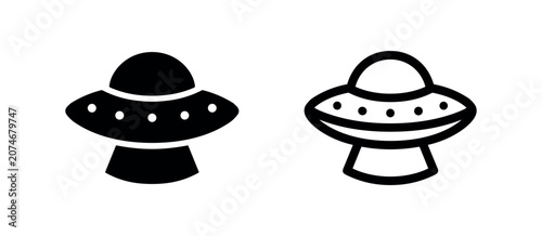 Bild auf Leinwand UFO Flying Saucer Icon Set with Filled and Outline Styles